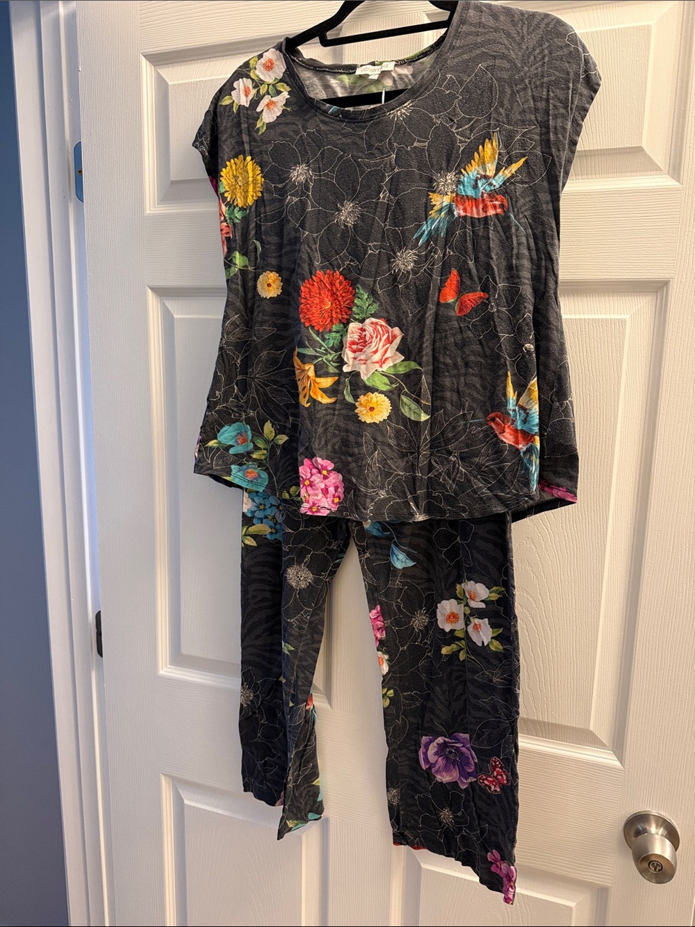 Johnny Was pajamas Black Short-Sleeve Top and Leggings Set